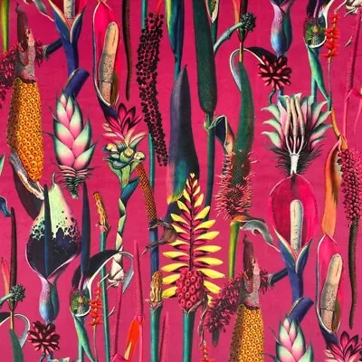 Italian Soft Plush Velvet Digital Print Fabric Botanical Hot Pink 150cm Wide • £1.95