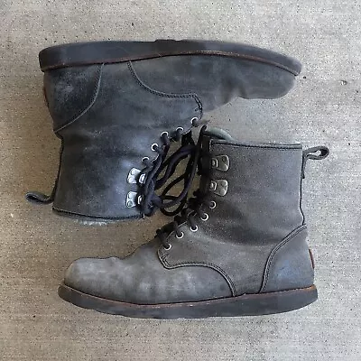 UGG HANNEN TL Black BRUSHED SUEDE LACE UP MEN'S HIGH ANKLE BOOTS 11011657 9M • $49.99