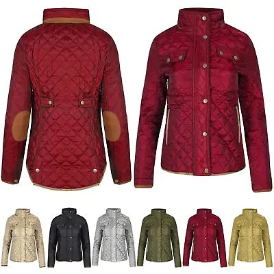 Womens Ladies Quilted Button Thick Warm Winter Elbow Patches Funnel Neck Jacket • £19.99