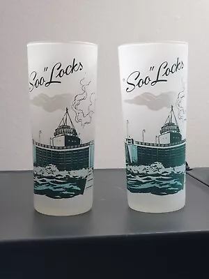 Set Of 2 Vintage Michigan Frosted Drinking Glasses Soo Locks And Mackinac Bridge • $19.99