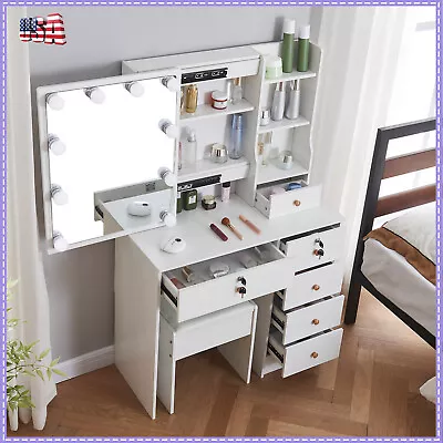 Vanity Makeup Table Set With 10LED Sliding Lighted Mirror Bedroom Dressing Table • $175