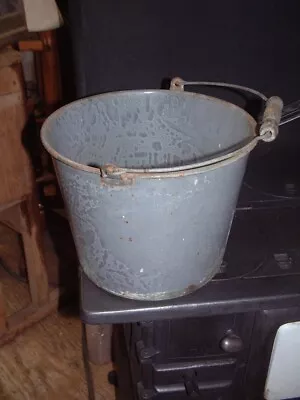 Vintage Rare Gray Graniteware Metal Bucket Pail Speckled Enamel 12  X 9  • $75