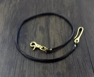 22   Handmade Brass Hook Black Real Leather Braid Wallet Chain Biker Keychain • $25.90