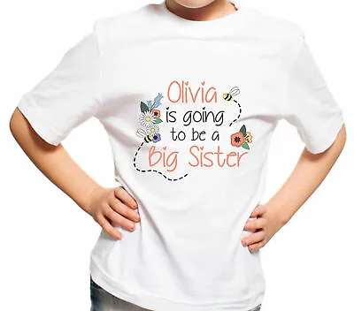 Girls Personalised I'm Going To Be A Big Sister T-Shirt Bees Flowers Kids T-s... • £8.99