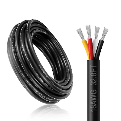 18 Gauge 4 Conductor Wire 32.8FT Black PVC Stranded Tinned Copper Wire 18/4 • $30.78