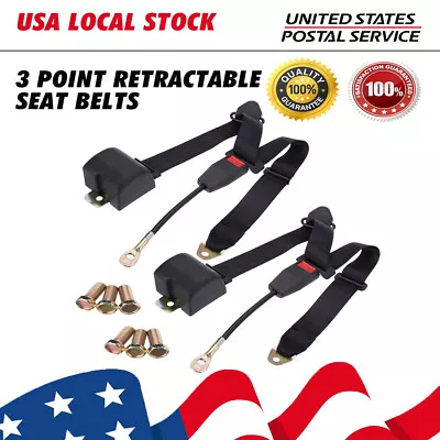 2 Set Safety 3 Point Retractable Car Seat Lap Belt Adjustable Kit Universal USA • $42.10