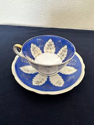 Vintage Ucagco Bone China Tea Blue & White Cup & Saucer  W/Gold Occupied Japan • $12.50