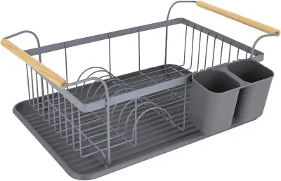 £35.87 • Buy Tower Scandi T847009GRY Dishrack With Wooden Handle For 9 Full Sized Plates,...