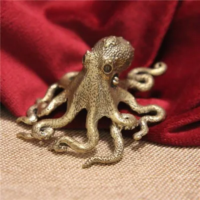 Brass Octopus Figurine Small Statue Home Office Decoration Animal Figurines~ • $7.98