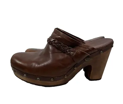 UGG Brown Leather Clogs Women’s Size 9 Chestnut Kaylee • $24.88