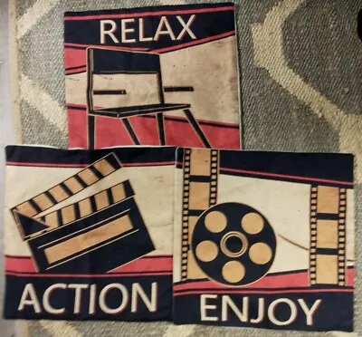 3 Movie Theater Decorative Throw Pillow Cases Cover Sham Cinema Reel Clapboard  • $10.99