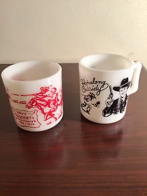 Vtg. Hopalong Cassidy (black) & Davy Crockett(red) Milk Glass Mugs • $20