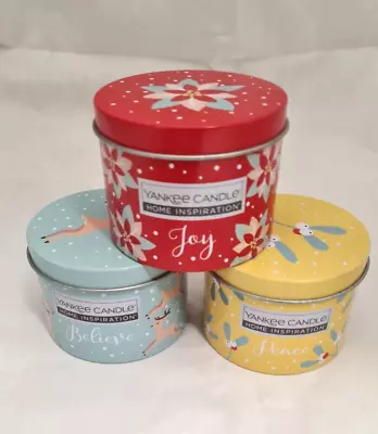 Yankee Candle Christmas Candles In Tins Set Of Three Peace Joy And Believe • £14.99