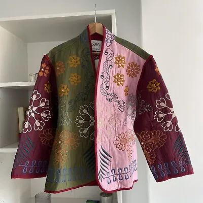 Zara Coat Patchwork Floral Embroidered Quilted Jacket Blazer Size M Ref.7521/053 • $74.51