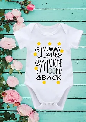 Mummy Loves Me To The Moon And Back Cute Baby Shower Gift Bodysuit Vest 118 • £7.99