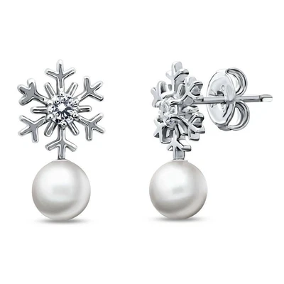 $17.94 • Buy BERRICLE Sterling Silver Snowflake Imitation Pearl Fashion Stud Earrings