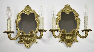 Vintage Pair Mirrored Wall Sconces Candelabra Lights Fixtures Hollywood Regency • $199.99
