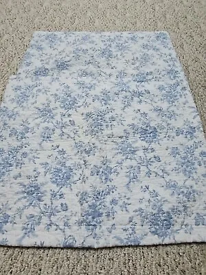 SET 2 LAURA ASHLEY  BLUE & WHITE Floral Roses STANDARD PILLOW SHAMS Quilted • $56.21
