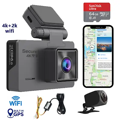 $229 • Buy Secure1st 4K Dash Cam Front And Rear WIFI GPS 24hr Car Camera Driving Recorder