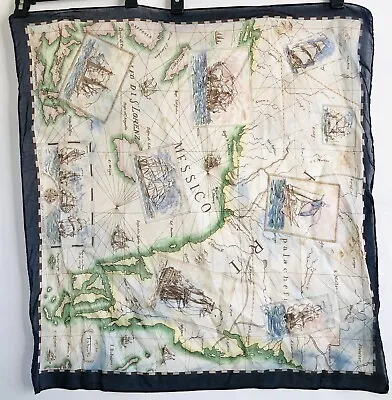 Talbots Scarf 31 Inches Square Mexico Map Ships Sailboats Vintage • $15