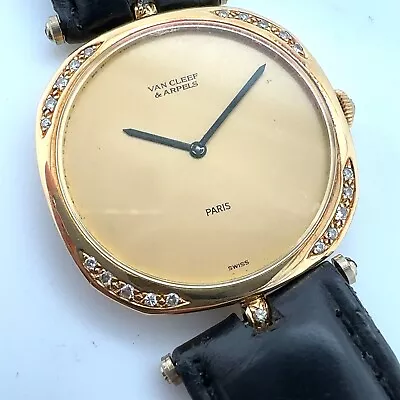 Van Cleef & Arpels 18k Yellow Gold Diamond Mechanical 31mm Cushion Shaped Watch • $4999