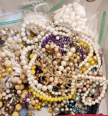 Vintage Beads Lot Over 2+ Lbs - Various Colors Pieces Sizes - Glass Plastic  • $10