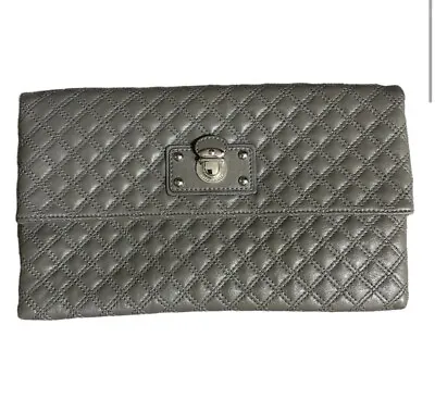 NWT Marc Jacobs Gray Leather Quilted Large Eugenie Clasp Clutch Silver Hardware • $195