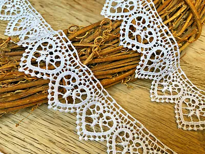 White Heart Guipure Lace Trim 35mm Width Perfect For Crafts Bridal Sewing • £35.99