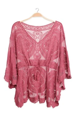 $32.95 • Buy Comfyluxe Clover Shape Pattern Short Lace Cover-Up With Tasseled Tie-Knot JP2245