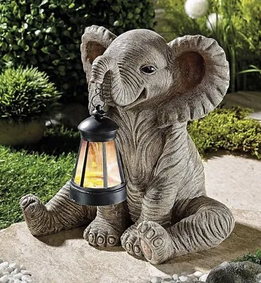 Outdoor Solar Elephant Lantern Garden Decor Statue Ornament • £44.95