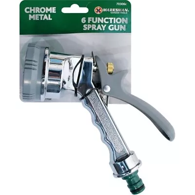 6 Function Spray Gun Multi Garden Hose Watering Chrome Dial Sprayer Metal New • £6.90