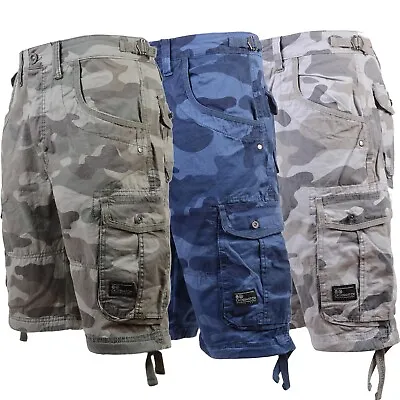 Mens Crosshatch Cargo Shorts Combat Camo Army Long Military Knee Length Pants  • £12.99