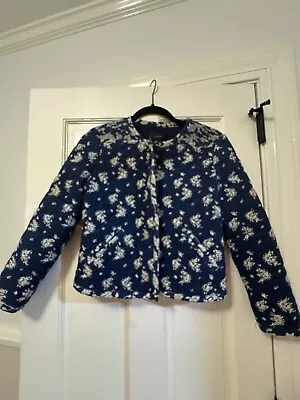 J CREW Indigo Floral Quilted Jacket Cropped Cotton Navy Blue 2 Coastal Grandma • $8.60