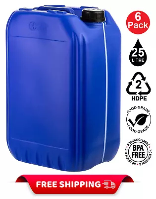 6 X 25L LITRE PLASTIC WATER CONTAINER CARRIER FOOD DRUM JERRYCAN JERRICAN BLUE • £64.95