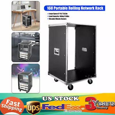 16U Server Rack Open Frame Rolling Network Data Rack 19 Inch W/ Casters 4 Post! • $101.65