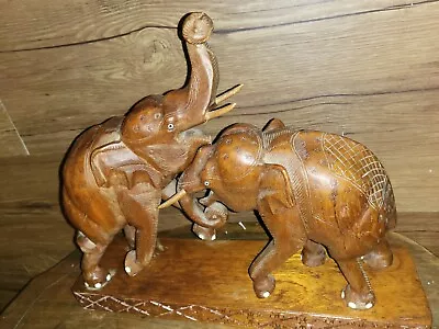 VINTAGE Large Wooden Elephant Statue Hand Carved SOLID Wood • $170