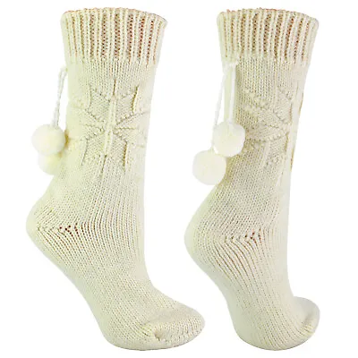 £9.99 • Buy Sock Snob - Ladies Thick Warm Alpaca Wool Pom Pom Bed Socks
