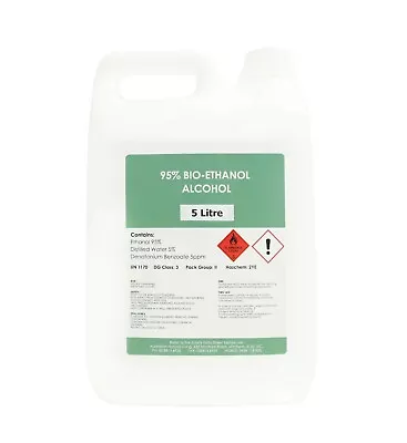 95% Premium Bio-Ethanol Alcohol - 5 Litre - Natural - Ethyl Alcohol AUSSIE MADE • $80