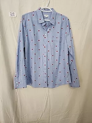 J Crew Blue Long Sleeve Button Up Shirt With Hearts Size L • $25