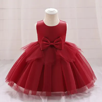 Girl's Princess Bridesmaid Dress Baby Flower Kids Party Mesh Bow Wedding Dress • £13.89