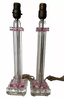 Awesome Pair 50s 60s Vintage Pink-to-Clear Lucite Table Lamps  MCM  ~ RARE • $159