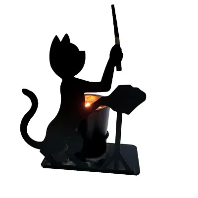 Candle Tea Light Holder Black Cat Metal Candlestick Tealight Display Vintage • $9
