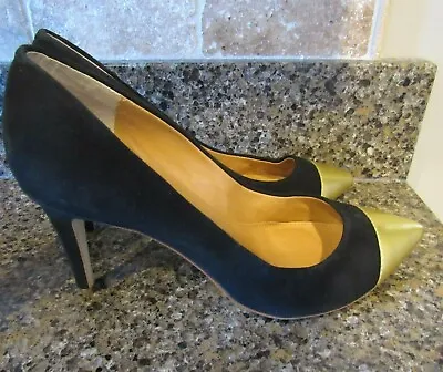 J.Crew Factory Isabelle Women's Black Suede Pointed Gold Cap Toe Pumps 9.5 • $19.99