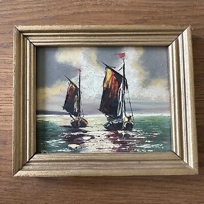 Vintage Small Boats Genuine Oil Painting Chinese Artist Framed 6 X5  Unsigned • $50