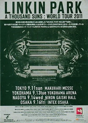 LINKIN PARK  2011 Japan Tour ORIGINAL 2-sided JAPANESE POSTER Size:10x7 Inches • £14.95