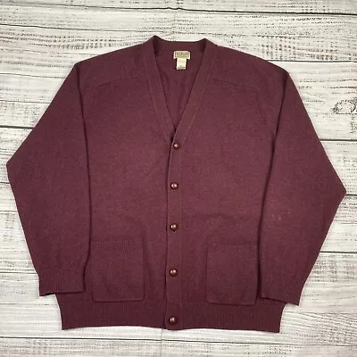 VTG LL Bean Lambswool V-Neck Button Up Cardigan Sweater Mens XL Red Grandpa Chic • $34.97