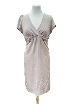 Tara Jarmon Dress Mink Grey 100% Silk Short Sleeve Shift Dress Size 40 UK 12 • £22.50