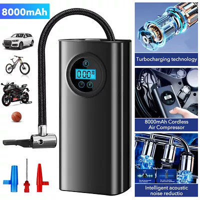 8000mAh Portable LCD Car Tyre Inflator 12V Air Compressor Cordless Electric Pump • $39.49