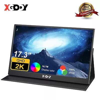 XGODY 2K 17.3  Portable Monitor 1080P HDR HDMI 400 Cd/m² Screen For Laptop Mac • £135.99