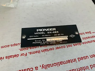 Pioneer SX-424 Vintage Stereo Receiver Parting Out ID Plate • $9.95